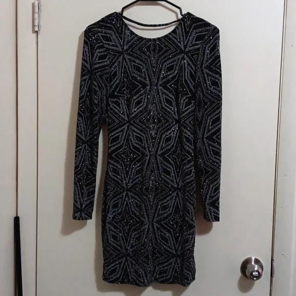 Crystal Doll | Dresses | Nwot Crystal Doll Sparkling Black Long Sleeve Open  Back Mini Bodycon Dress | Poshmark